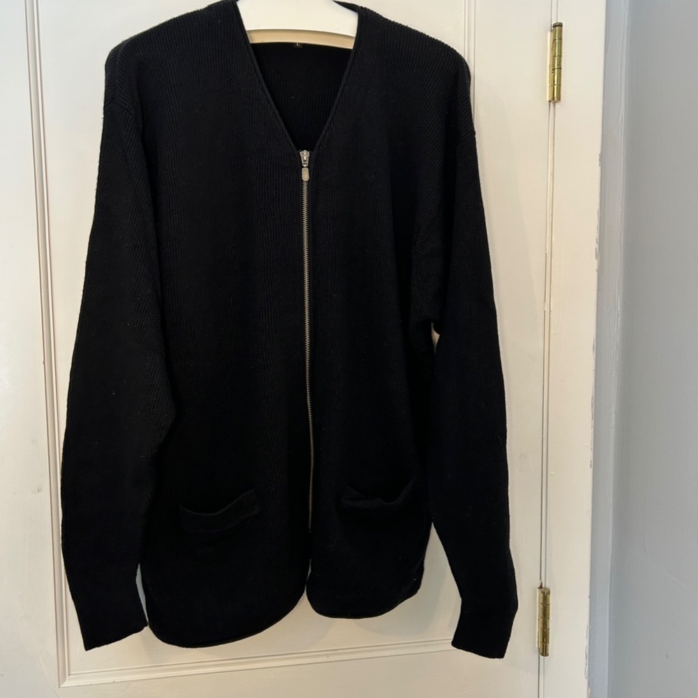 Hugo Boss | Merino wool zippered cardigan sweater | Black | Men's Large | Casual